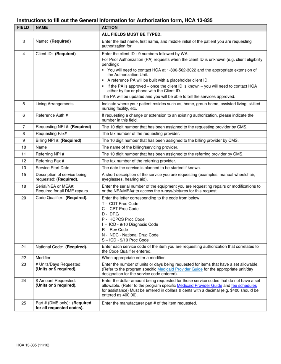 Form HCA13-835 General Information for Authorization - Washington, Page 5