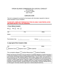 Document preview: Virgin Islands Commission on Judicial Conduct Complaint Form - Virgin Islands