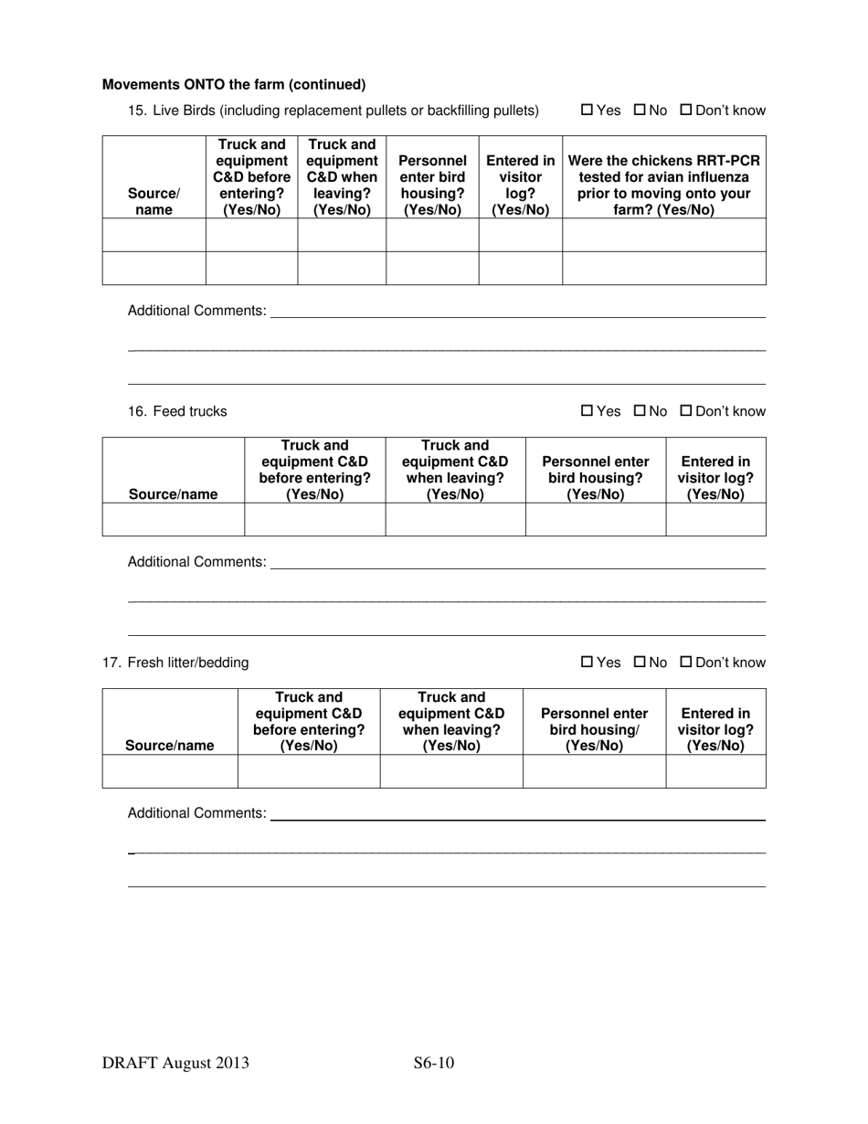 Supplement 6 Secure Egg Supply Plan Hpai Epidemiology Questionnaire, Page 10