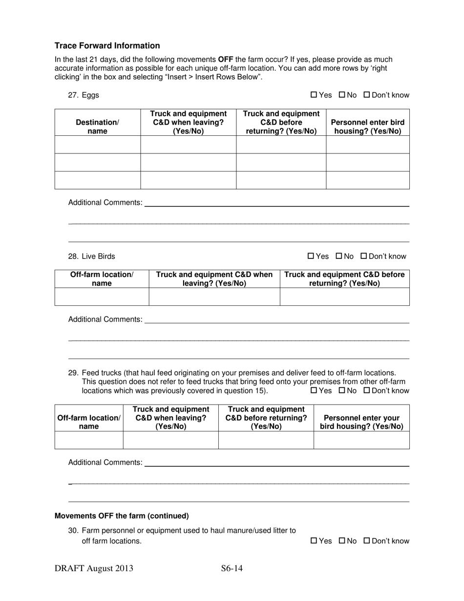 Supplement 6 Secure Egg Supply Plan Hpai Epidemiology Questionnaire, Page 14