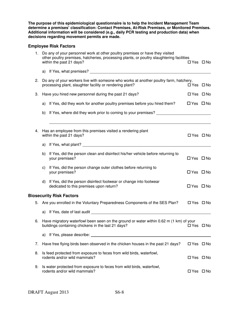 Supplement 6 Secure Egg Supply Plan Hpai Epidemiology Questionnaire, Page 8