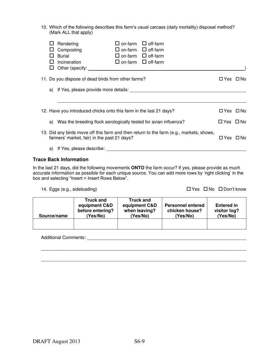 Supplement 6 Secure Egg Supply Plan Hpai Epidemiology Questionnaire, Page 9
