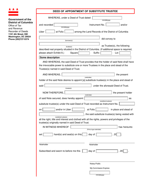 Form ROD30 Deed of Appointment of Substitute Trustee - Washington, D.C.