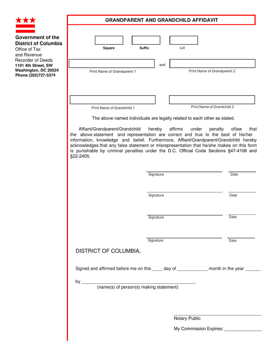 Form ROD33 Grandparent and Grandchild Affidavit - Washington, D.C., Page 1