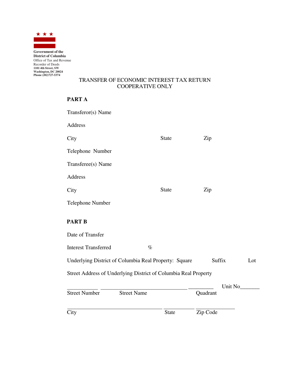Form ROD35 Transfer of Economic Interest Tax Return - Cooperative Only - Washington, D.C., Page 1