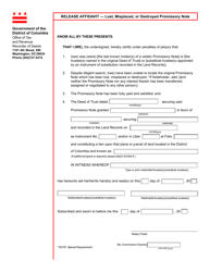 Form ROD27 Release Affidavit - Lost, Misplaced, or Destroyed Promissory Note - Washington, D.C.