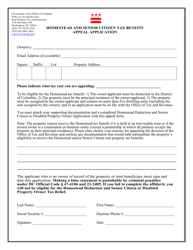 Document preview: Homestead and Senior Citizen Tax Benefit Appeal Application - Washington, D.C.