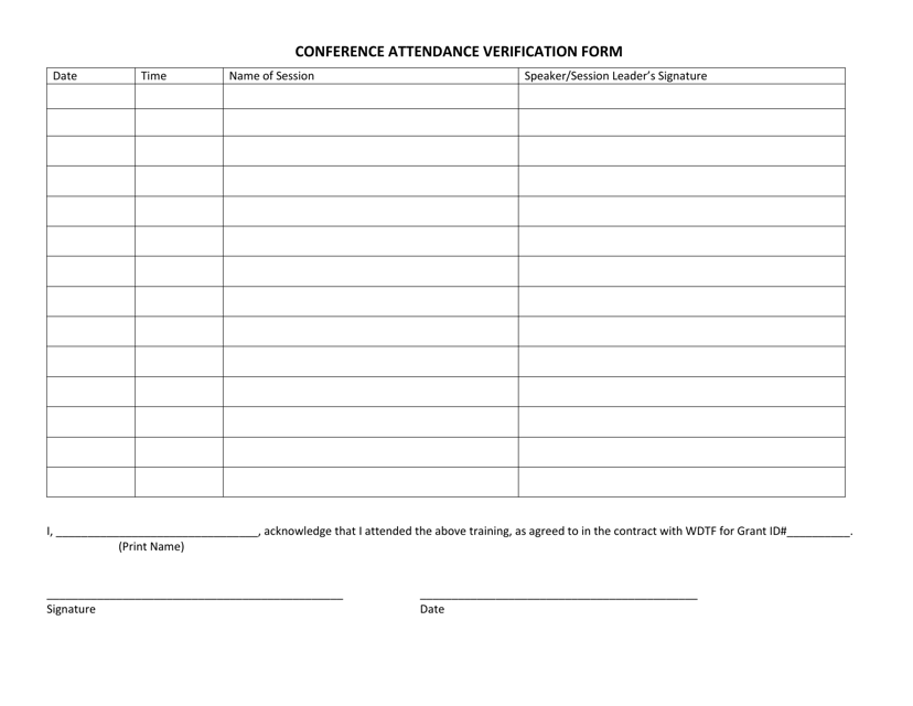 Conference Attendance Verification Form - Wyoming Download Pdf