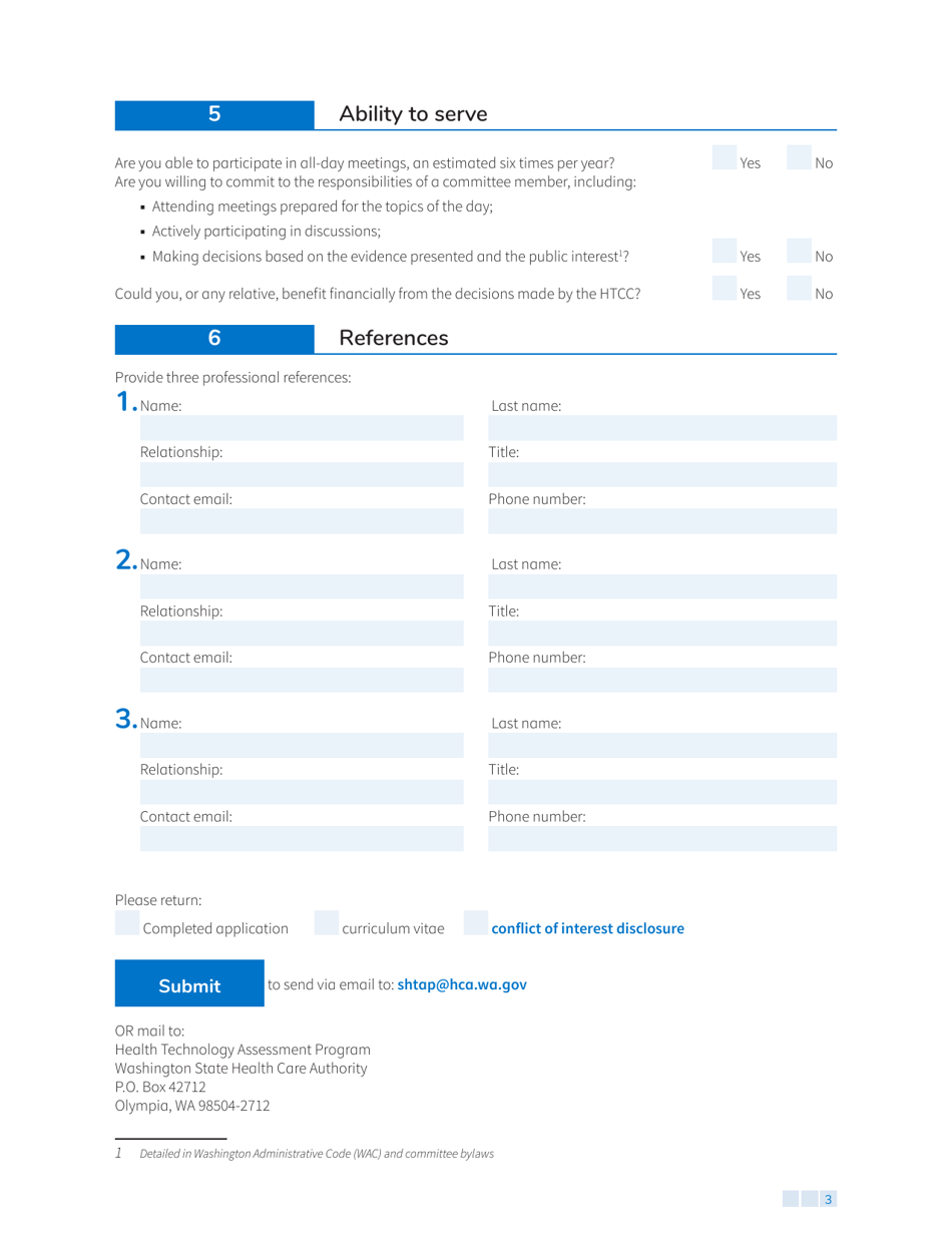 Form HCA67-006 Health Technology Clinical Committee Application for Membership - Washington, Page 3