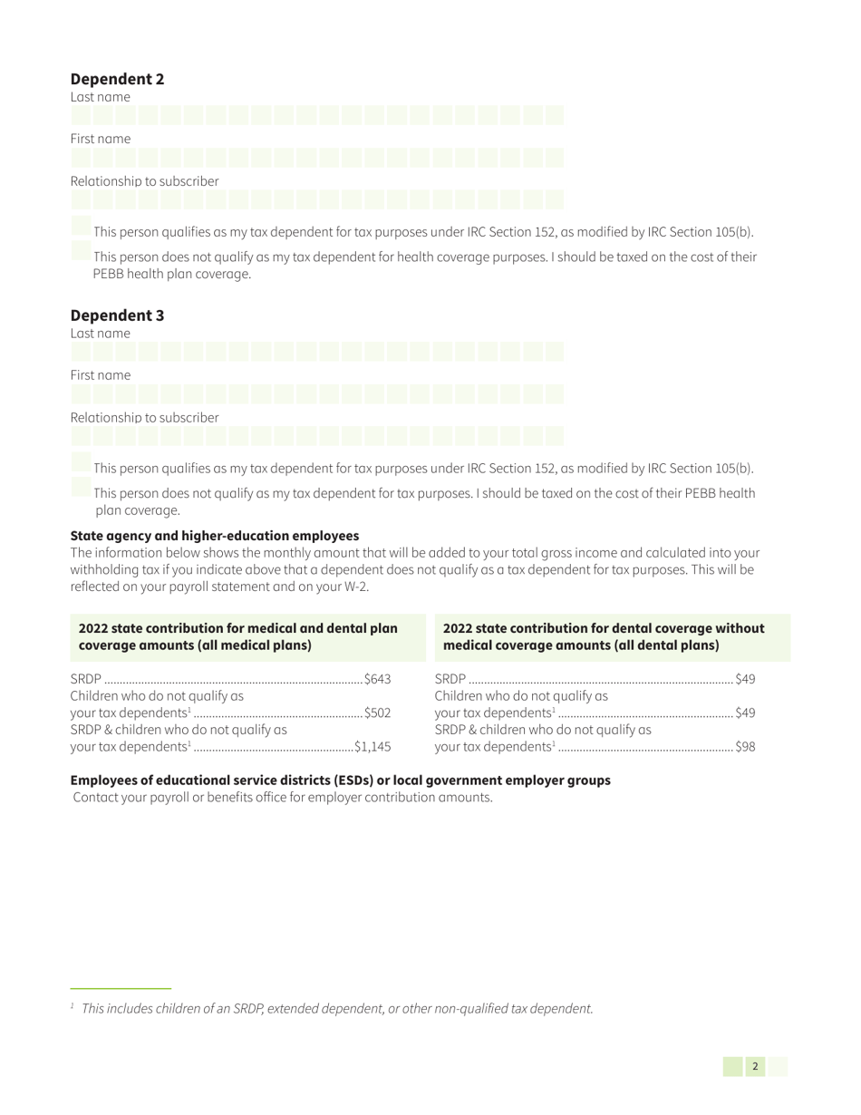 Form HCA50-0704 Pebb Declaration of Tax Status - Washington, Page 2