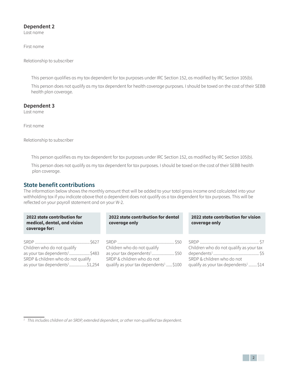 Form HCA20-0087 Sebb Declaration of Tax Status - Washington, Page 2