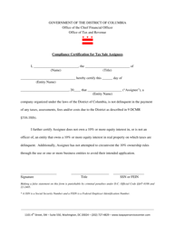 Document preview: Compliance Certification for Tax Sale Assignees - Washington, D.C.