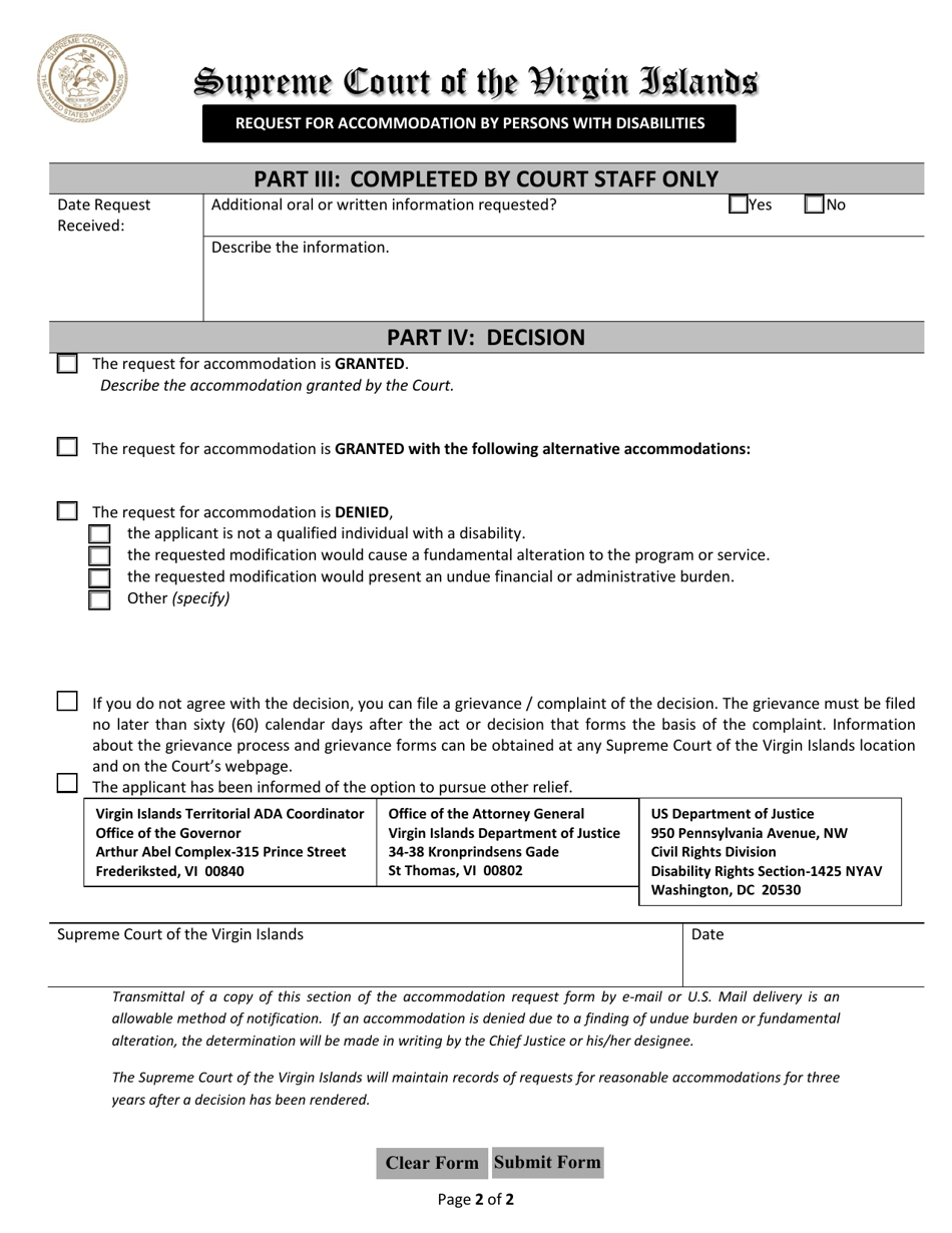 Request for Accommodation by Persons With Disabilities - Virgin Islands, Page 2