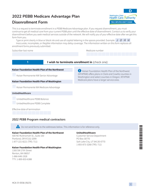 Form HCA51-0556 (D) 2022 Printable Pdf