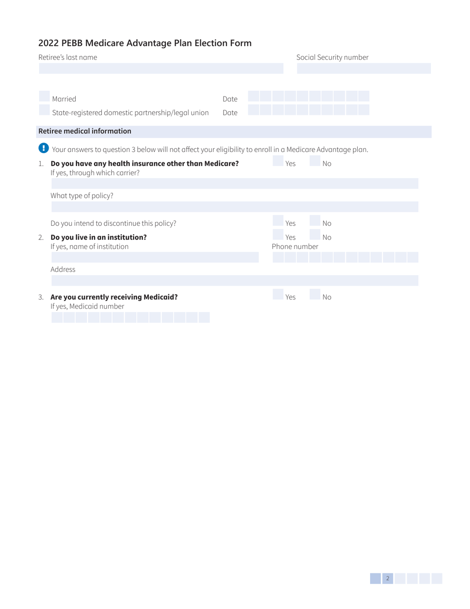 Form HCA51-0576 (C) Pebb Medicare Advantage Plan Election Form - Washington, Page 2