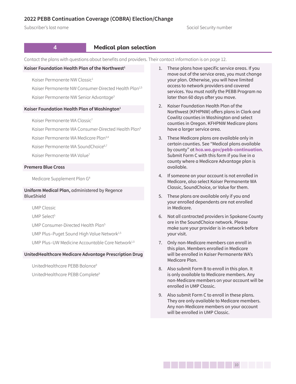 Form HCA50-0136 Pebb Continuation Coverage (Cobra) Election / Change - Washington, Page 10