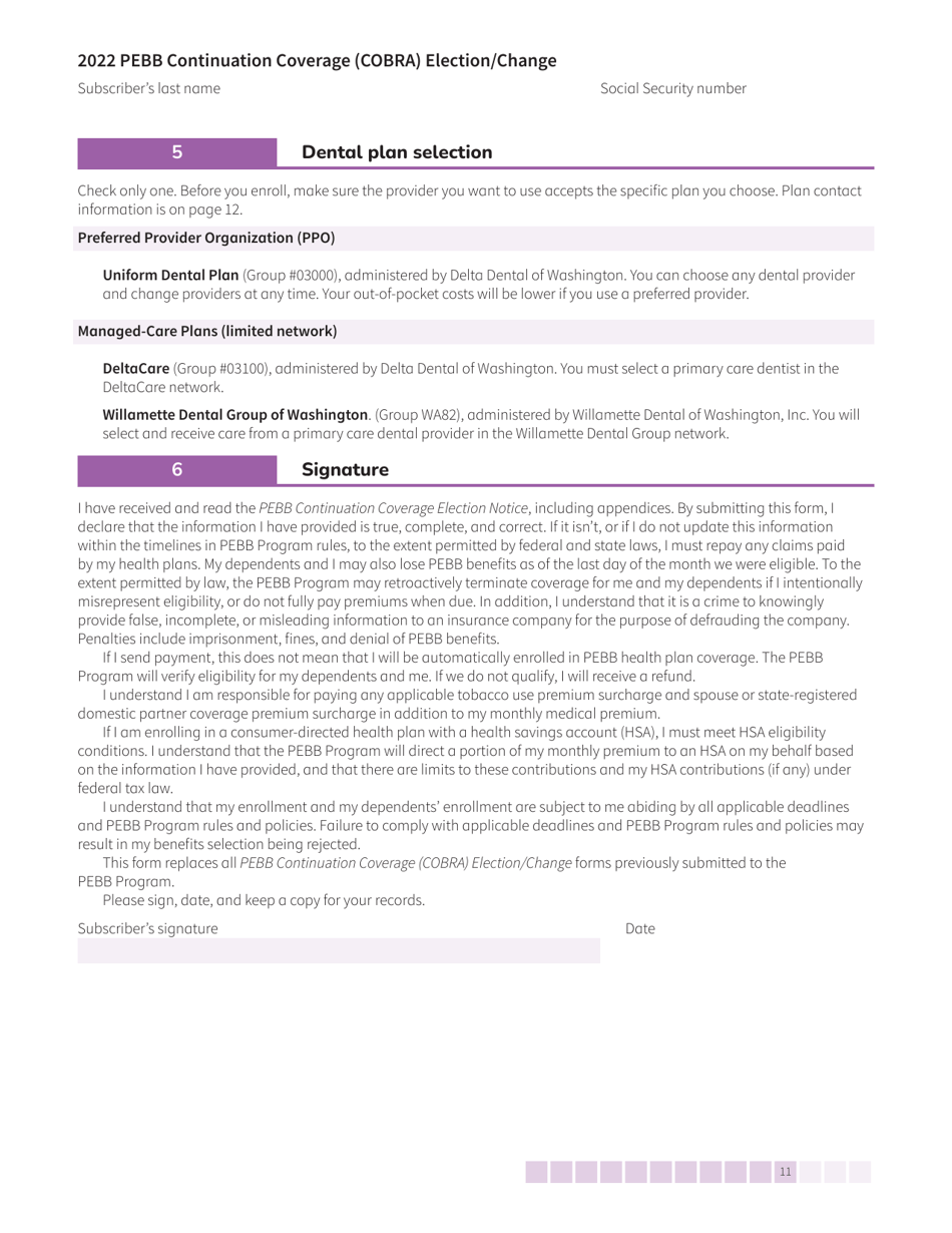 Form HCA50-0136 Pebb Continuation Coverage (Cobra) Election / Change - Washington, Page 11