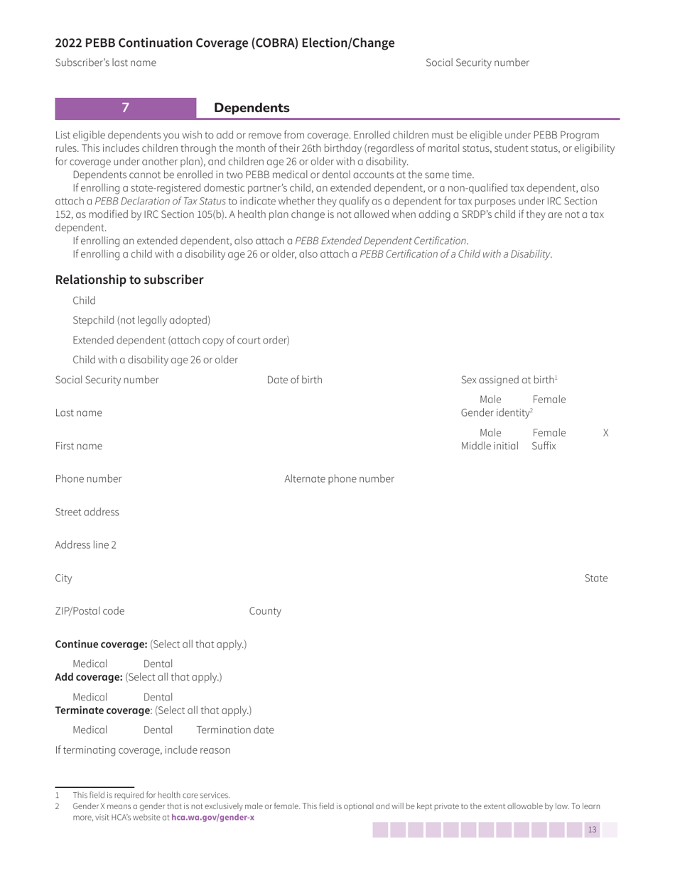 Form HCA50-0136 Pebb Continuation Coverage (Cobra) Election / Change - Washington, Page 13