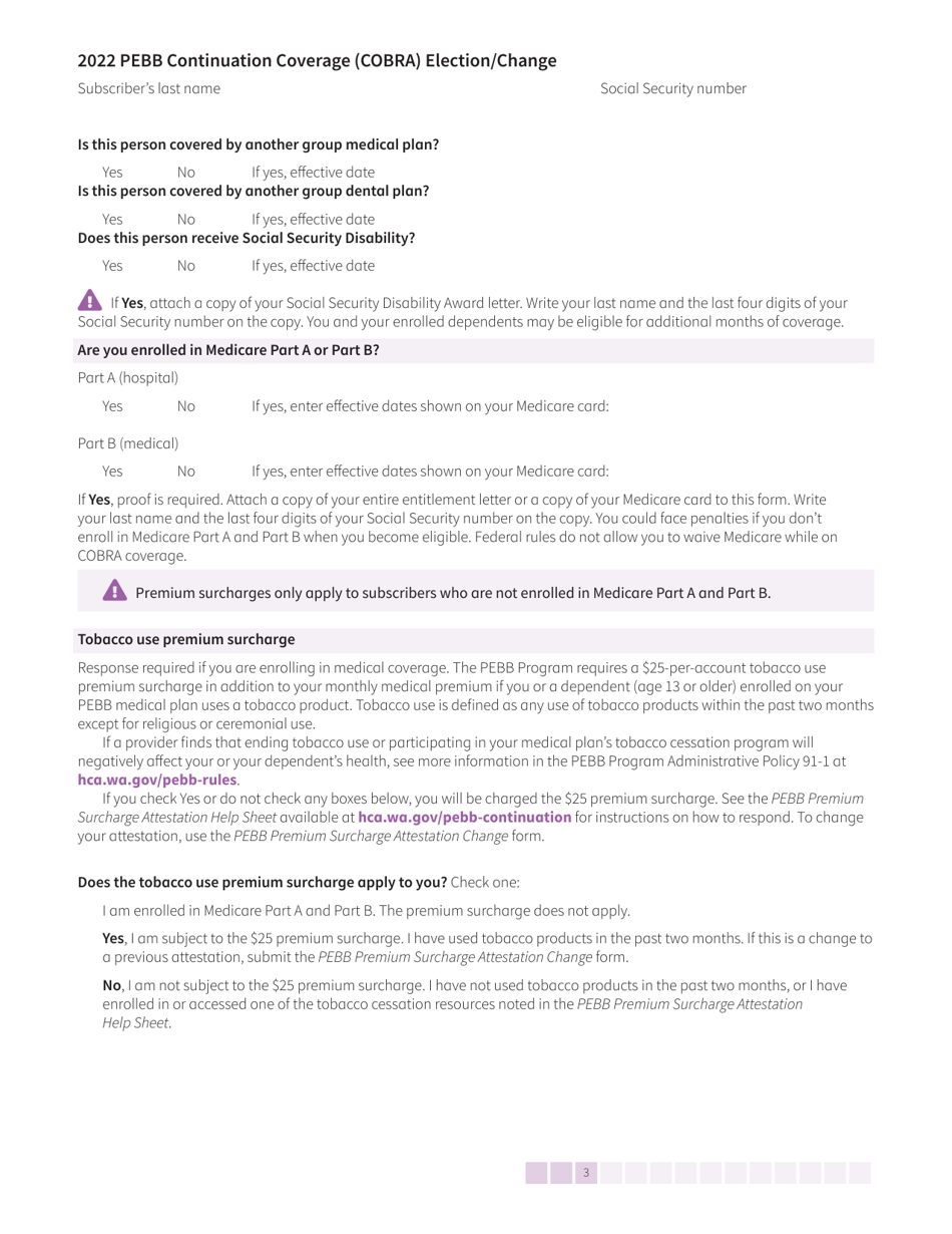 Form HCA50-0136 Pebb Continuation Coverage (Cobra) Election / Change - Washington, Page 3