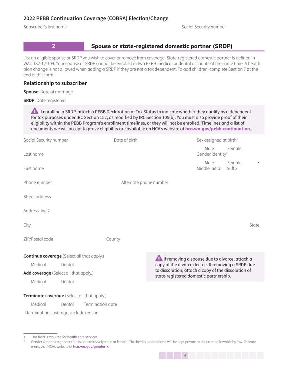 Form HCA50-0136 Pebb Continuation Coverage (Cobra) Election / Change - Washington, Page 4