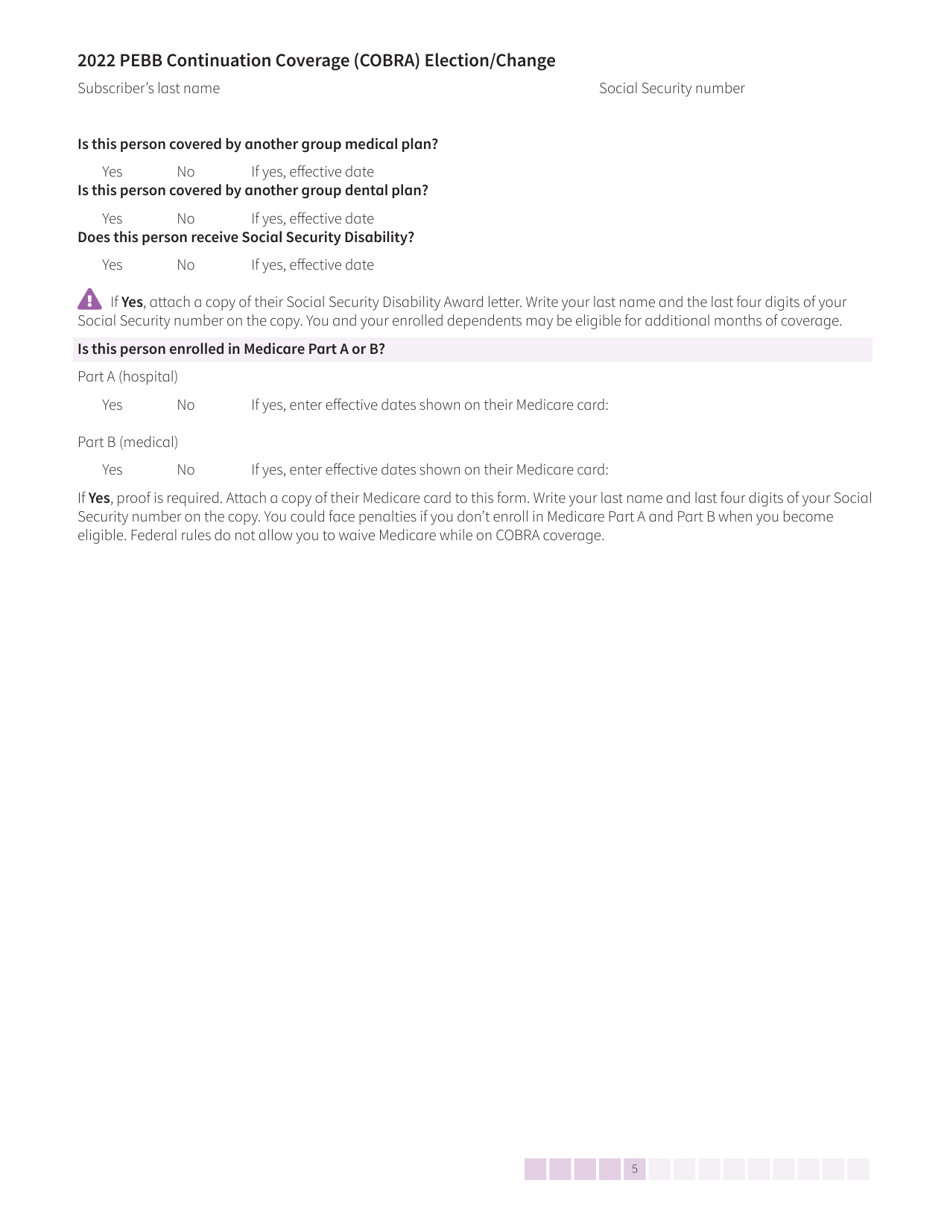 Form HCA50-0136 Pebb Continuation Coverage (Cobra) Election / Change - Washington, Page 5