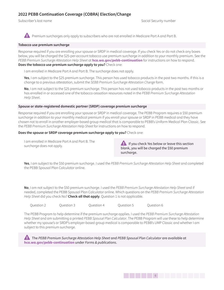 Form HCA50-0136 Pebb Continuation Coverage (Cobra) Election / Change - Washington, Page 6