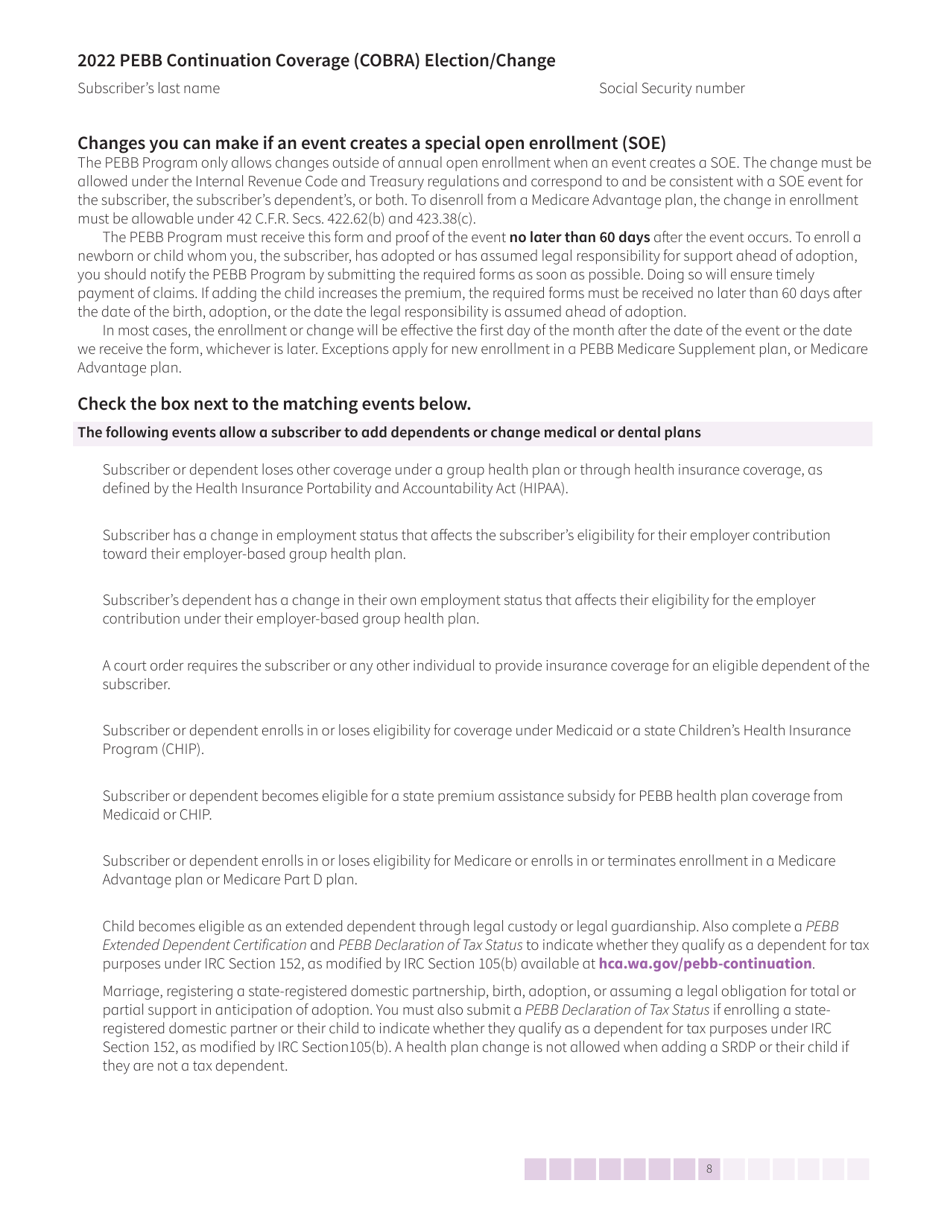 Form HCA50-0136 Pebb Continuation Coverage (Cobra) Election / Change - Washington, Page 8