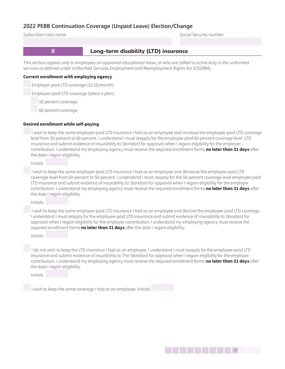Form HCA50-0135 Pebb Continuation Coverage (Unpaid Leave) Election / Change - Washington, Page 10
