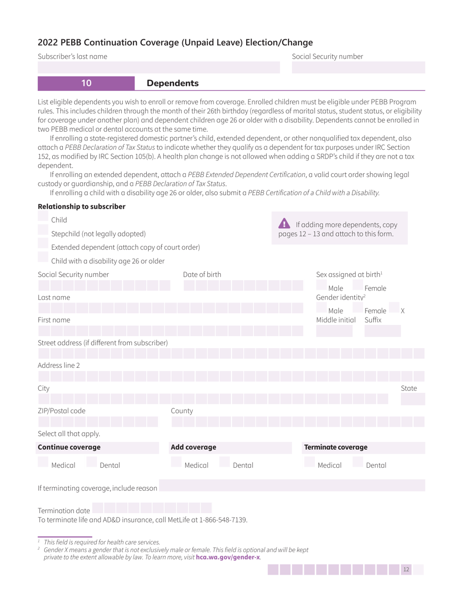 Form HCA50-0135 Pebb Continuation Coverage (Unpaid Leave) Election / Change - Washington, Page 12