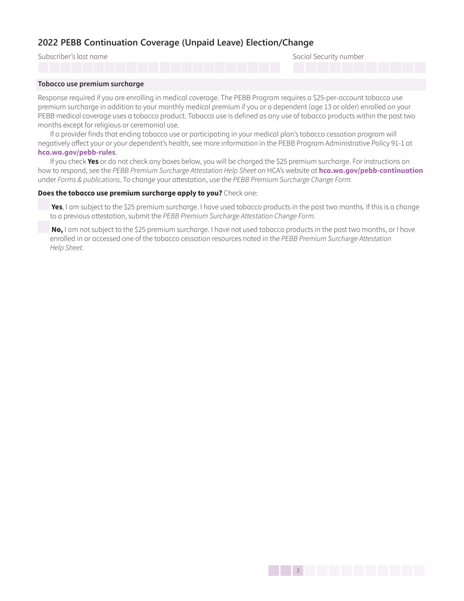 Form HCA50-0135 Pebb Continuation Coverage (Unpaid Leave) Election / Change - Washington, Page 3