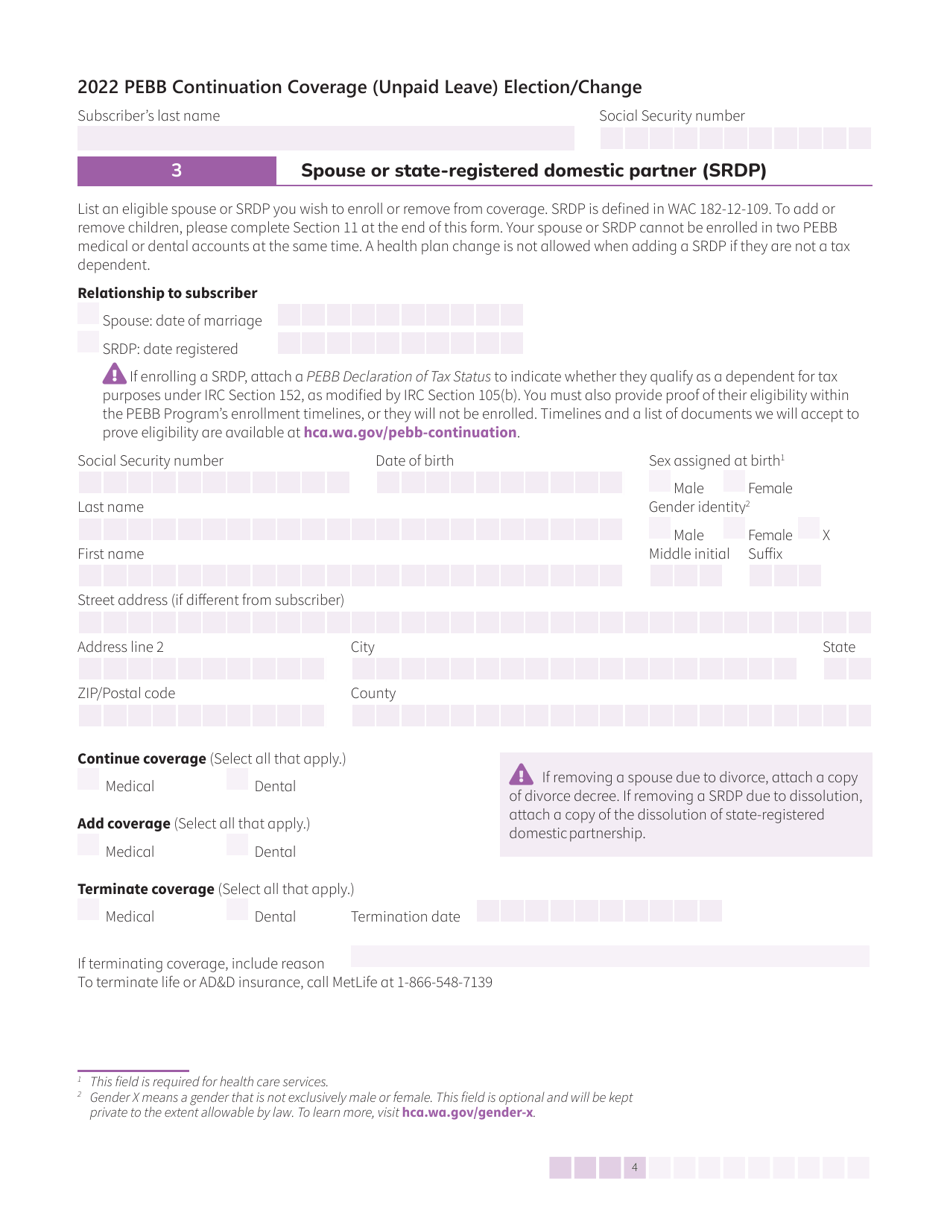 Form HCA50-0135 Pebb Continuation Coverage (Unpaid Leave) Election / Change - Washington, Page 4