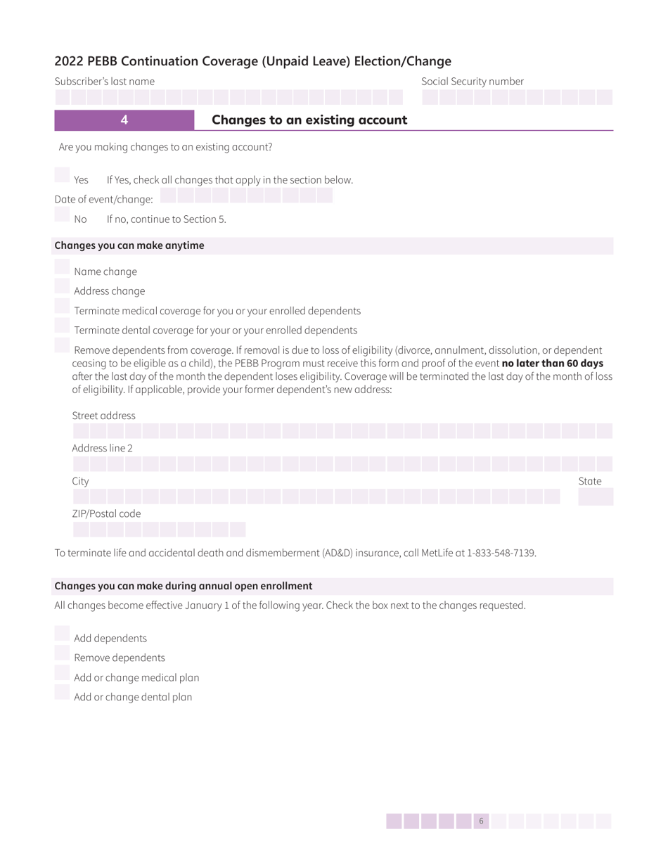 Form HCA50-0135 Pebb Continuation Coverage (Unpaid Leave) Election / Change - Washington, Page 6