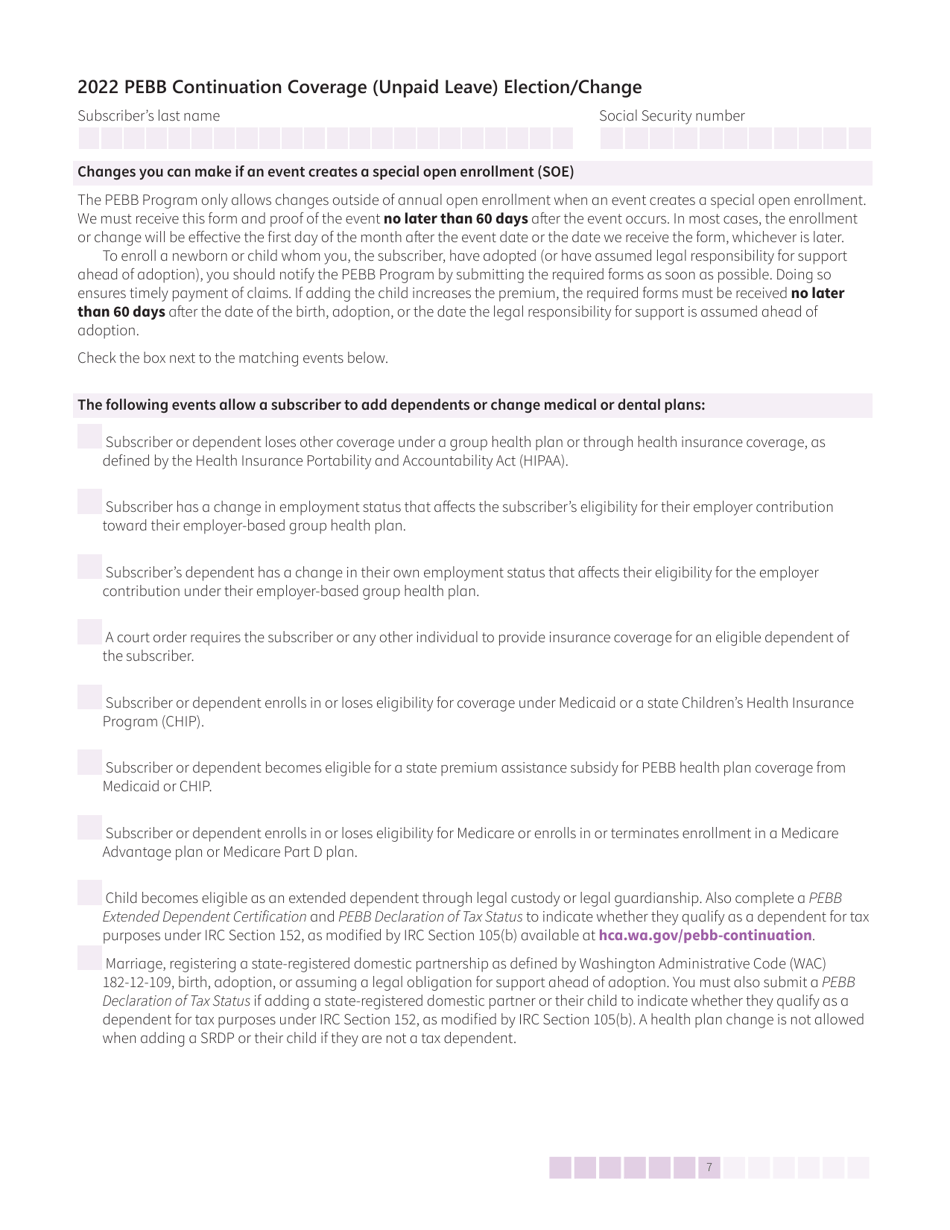 Form HCA50-0135 Pebb Continuation Coverage (Unpaid Leave) Election / Change - Washington, Page 7