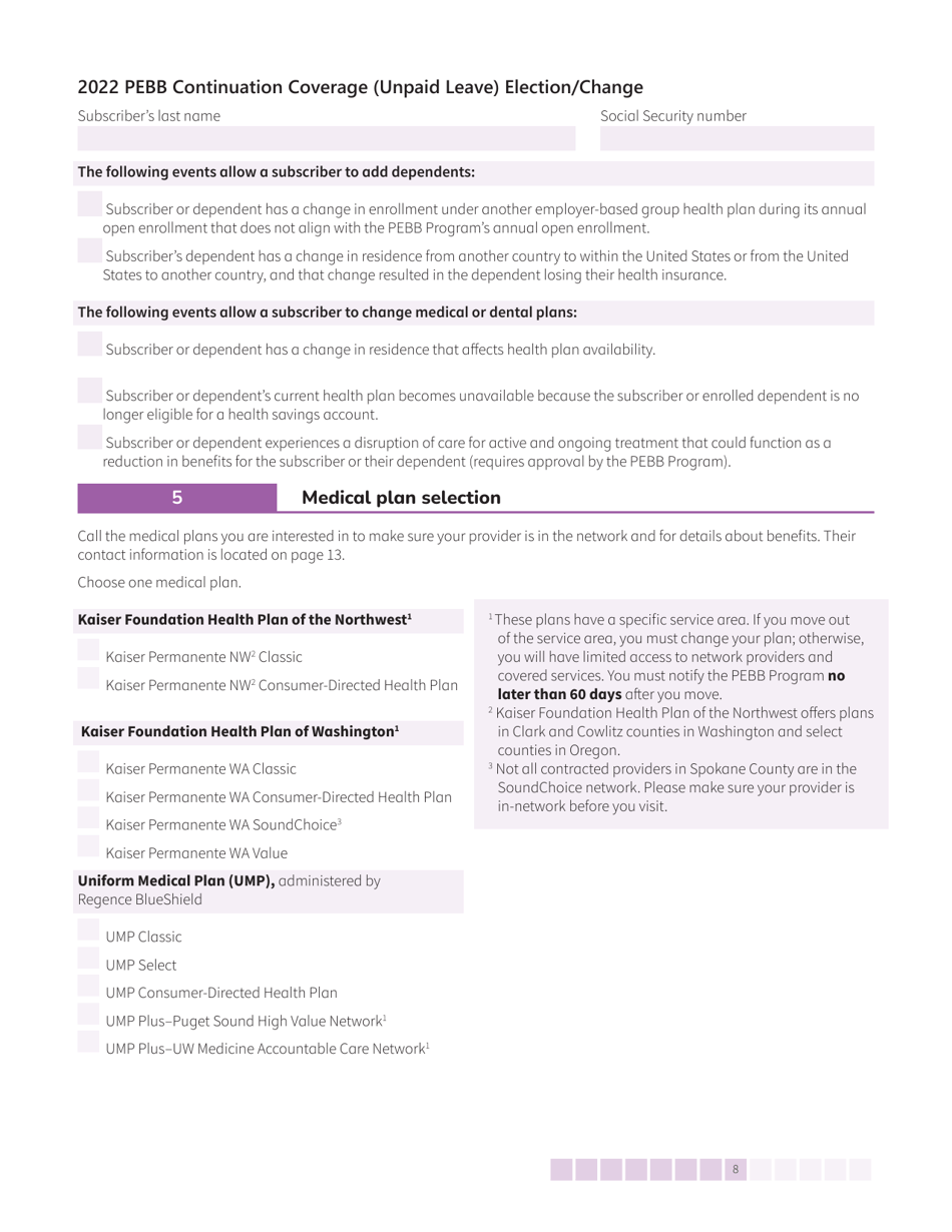 Form HCA50-0135 Pebb Continuation Coverage (Unpaid Leave) Election / Change - Washington, Page 8
