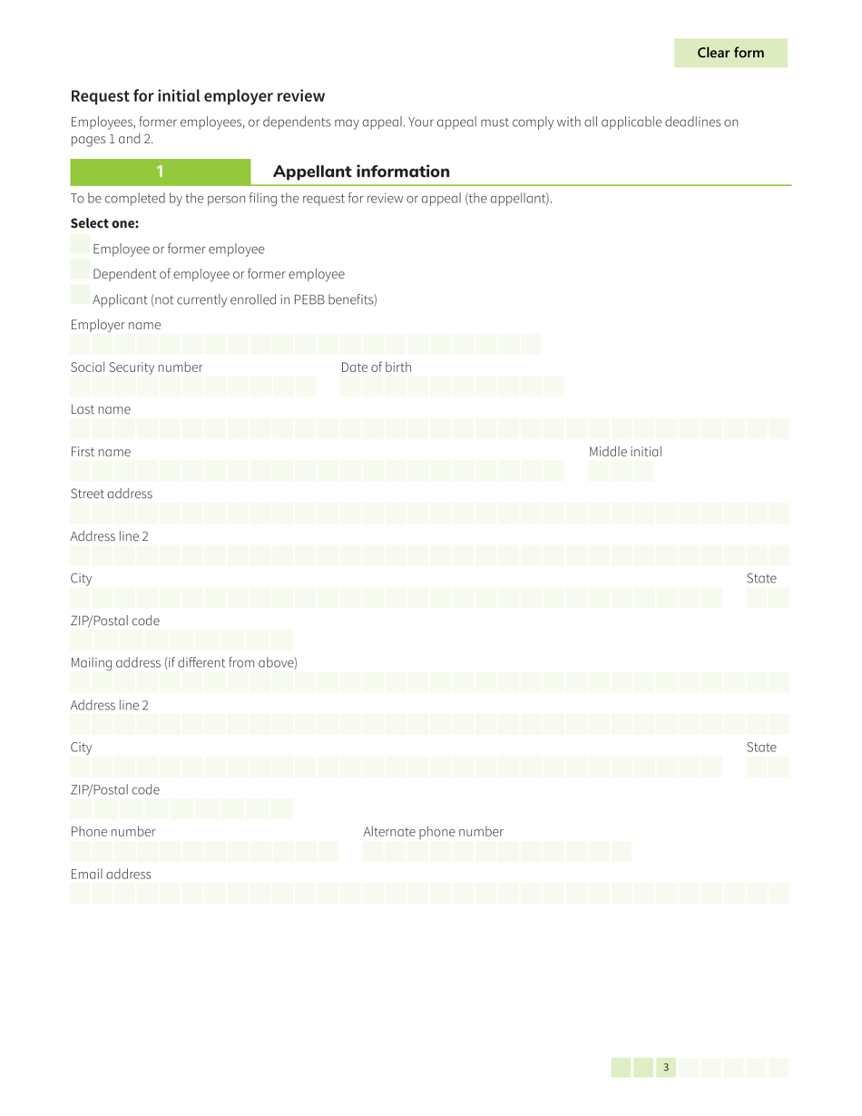 Form HCA50-0122 Pebb Employee Request for Review / Notice of Appeal - Washington, Page 3