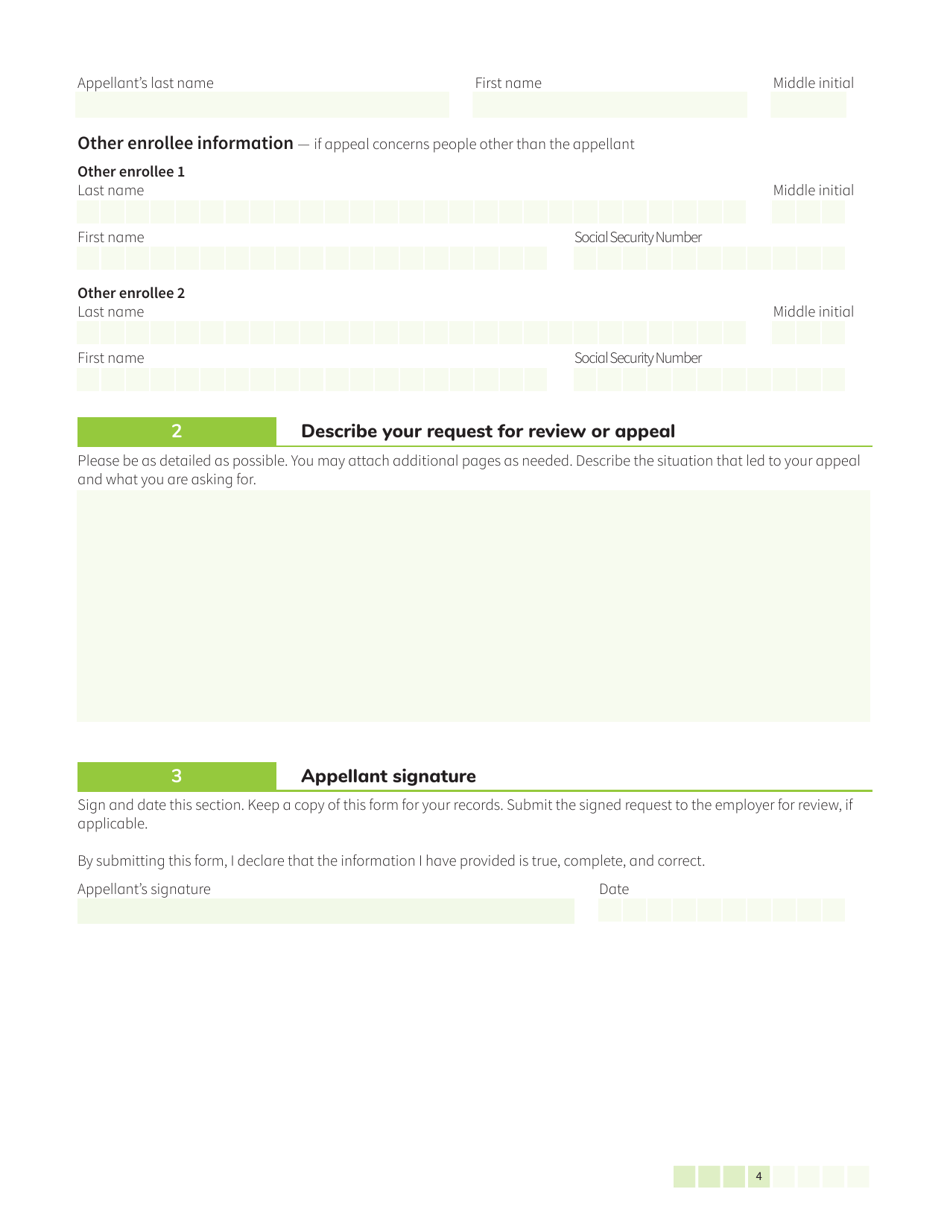 Form HCA50-0122 Pebb Employee Request for Review / Notice of Appeal - Washington, Page 4