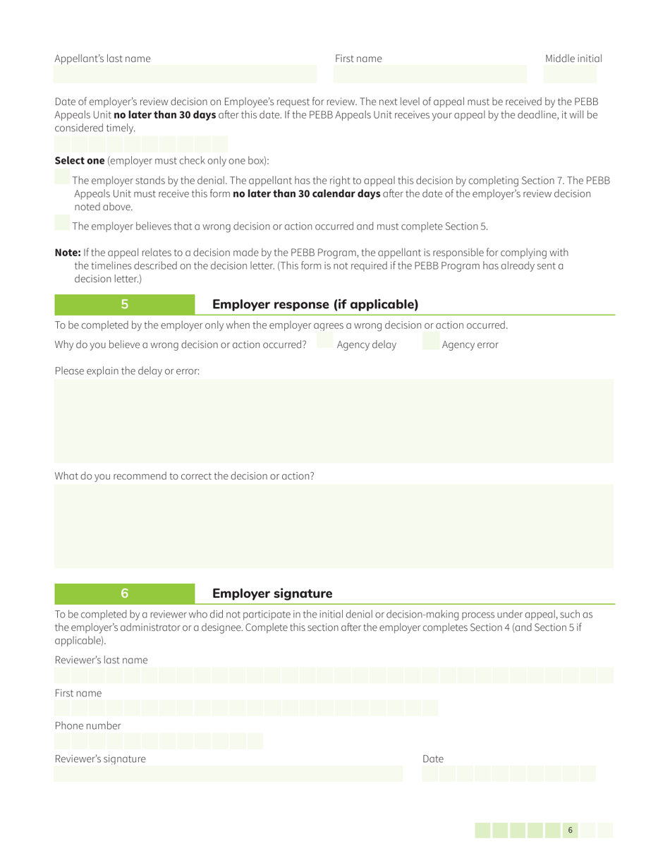 Form HCA50-0122 Pebb Employee Request for Review / Notice of Appeal - Washington, Page 6