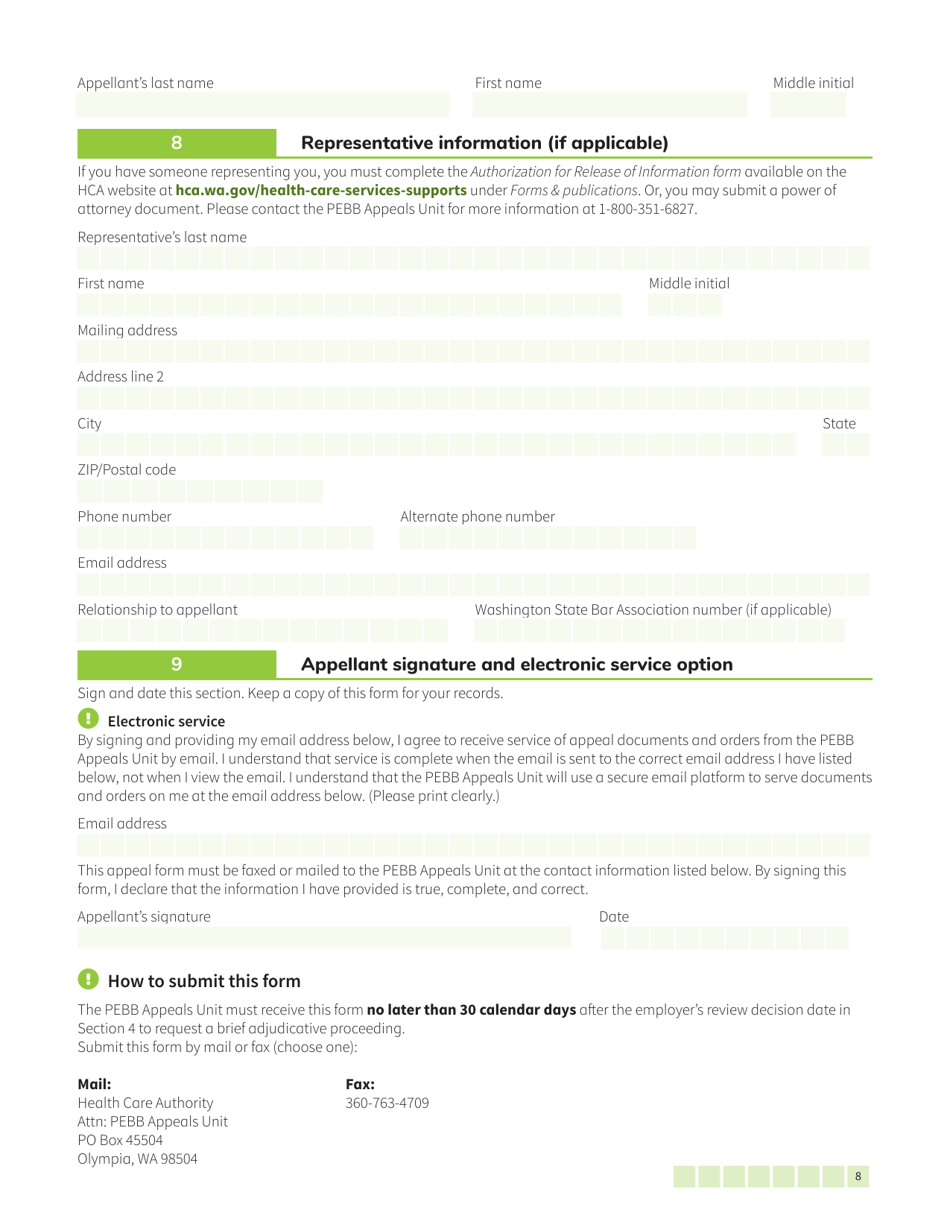 Form HCA50-0122 Pebb Employee Request for Review / Notice of Appeal - Washington, Page 8
