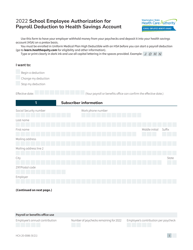 Form HCA20-0086 School Employee Authorization for Payroll Deduction to Health Savings Account - Washington