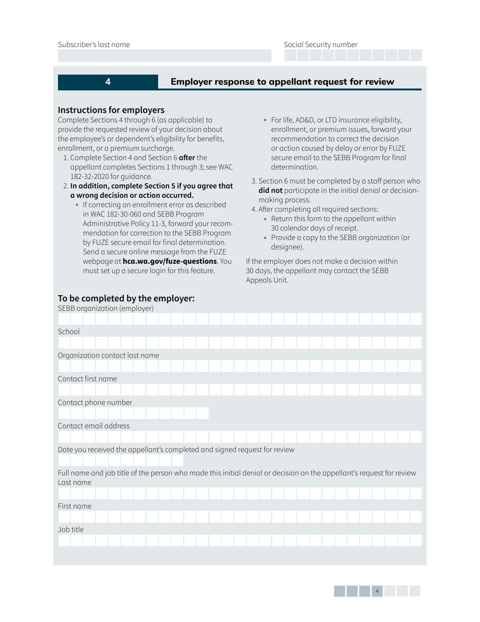 Form HCA20-0161 Sebb Employee Request for Review / Notice of Appeal - Washington, Page 4