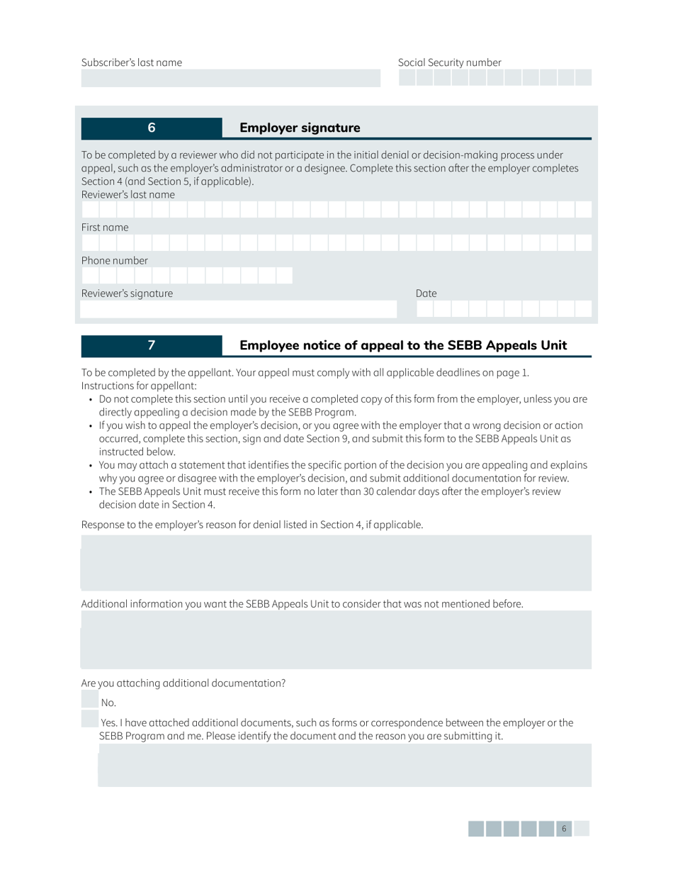 Form HCA20-0161 Sebb Employee Request for Review / Notice of Appeal - Washington, Page 6