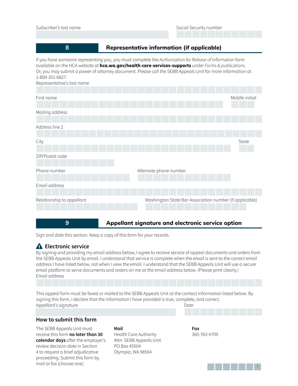 Form HCA20-0161 Sebb Employee Request for Review / Notice of Appeal - Washington, Page 7