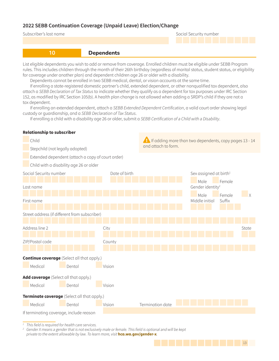 Form HCA20-0059 Sebb Continuation Coverage (Unpaid Leave) Election / Change - Washington, Page 13