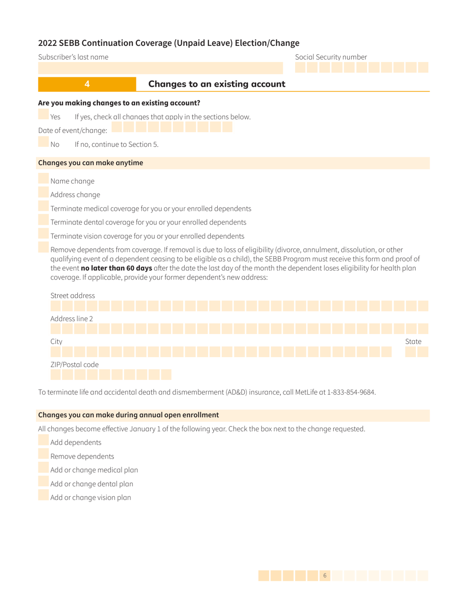 Form HCA20-0059 Sebb Continuation Coverage (Unpaid Leave) Election / Change - Washington, Page 6