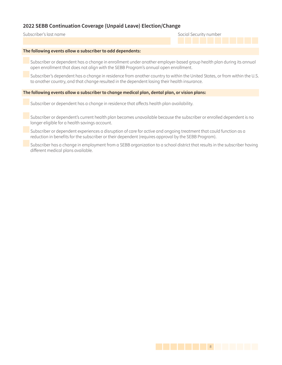 Form HCA20-0059 Sebb Continuation Coverage (Unpaid Leave) Election / Change - Washington, Page 8
