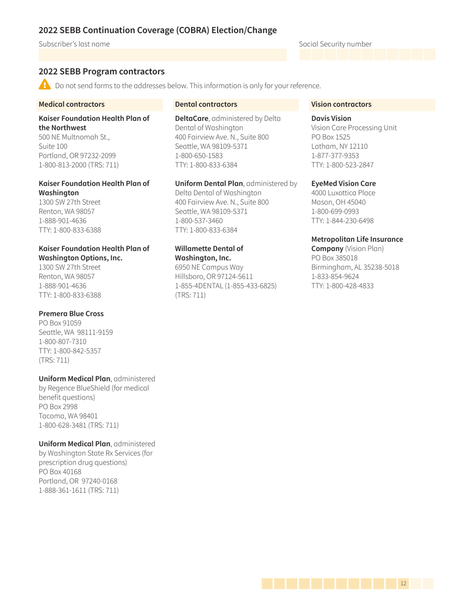 Form HCA20-0060 Sebb Continuation Coverage (Cobra) Election / Change - Washington, Page 12
