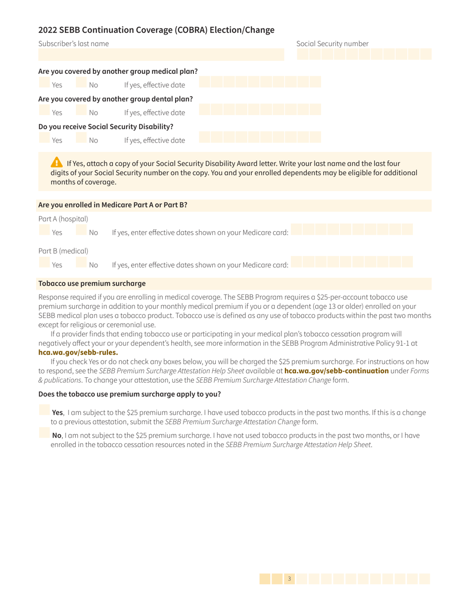 Form HCA20-0060 Sebb Continuation Coverage (Cobra) Election / Change - Washington, Page 3