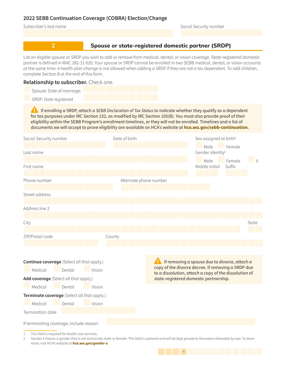 Form HCA20-0060 Sebb Continuation Coverage (Cobra) Election / Change - Washington, Page 4