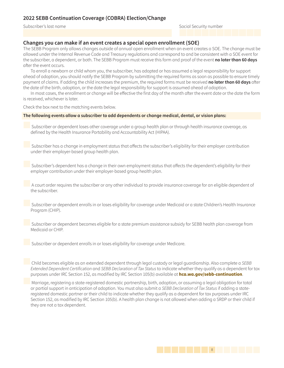 Form HCA20-0060 Sebb Continuation Coverage (Cobra) Election / Change - Washington, Page 8