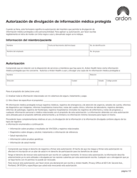 Document preview: Formulario 15350288 Autorizacion De Divulgacion De Informacion Medica Protegida - Washington (Spanish)